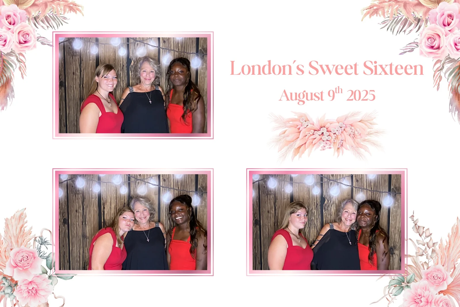 Three-photo collage from London’s Sweet Sixteen at Tynli Timber Events